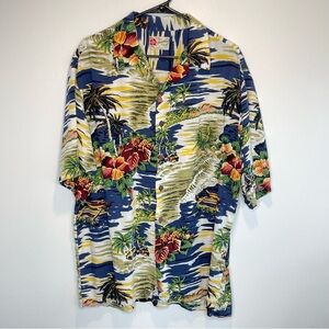 Hilo Hattie Hawaiian Shirt Palm Trees Ocean Print size XL